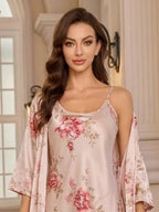 Women's Floral Satin Nightdress With Robe