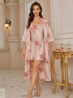 Women's Floral Satin Nightdress With Robe