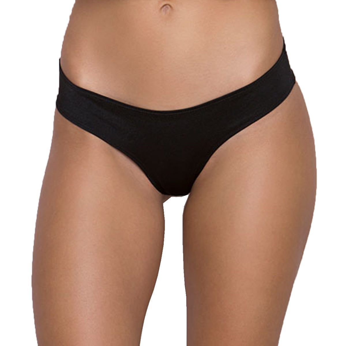 Women's solid black low waist bikini panty front view