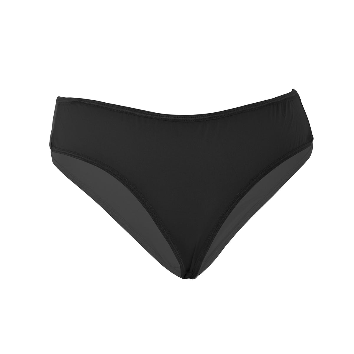 Women's black low waist bikini panty model front view