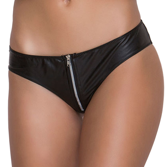 Women's Satin Zipper Thong