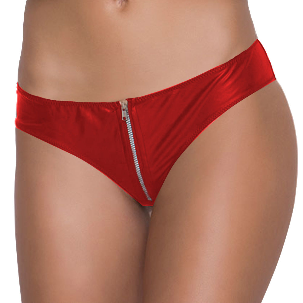 Women's Satin Zipper Thong