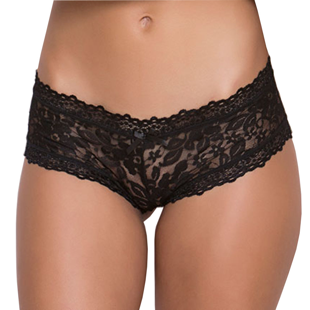Women's Floral Lace Boyshort Panty With Centre Bow