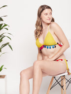 Crochet Bikini Set With Multicolour Tassel Trim